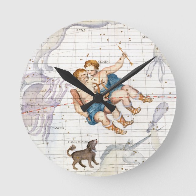 Relógio Redondo Constellation of Gemini with Canis Minor, plate 13 (Frente)