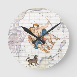 Relógio Redondo Constellation of Gemini with Canis Minor, plate 13