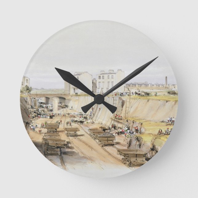 Relógio Redondo Construindo a parede de retenção perto da rua do (Frente)