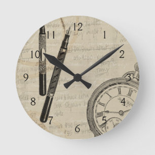 Relógio Redondo Conter Canetas e Rosto com Notas