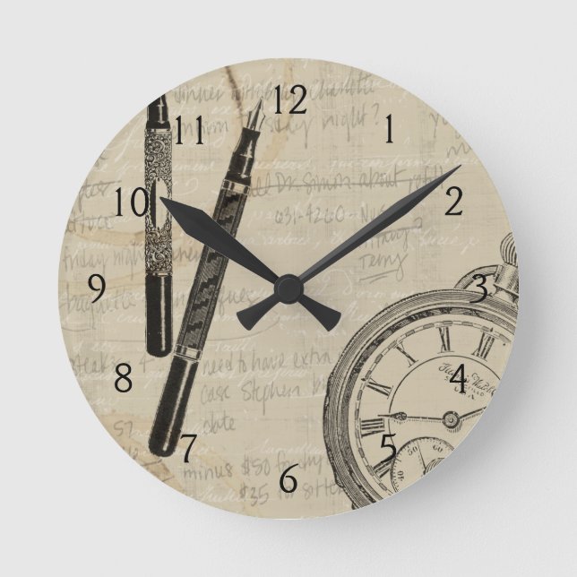 Relógio Redondo Conter Canetas e Rosto com Notas (Frente)