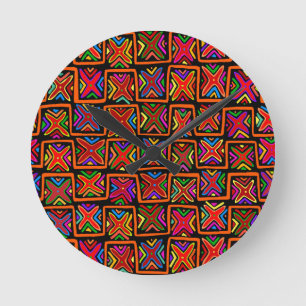 Relógio Redondo Controlos tribais de Kuna Indian Mola - Vermelho