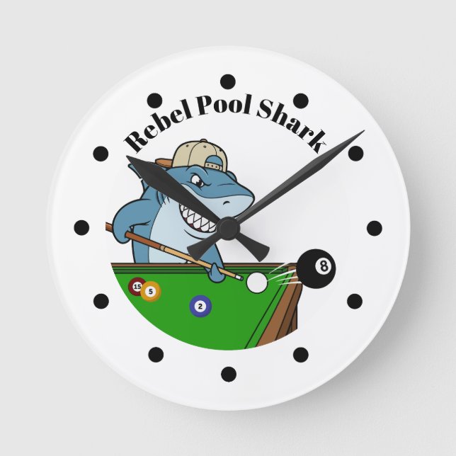Relógio Redondo Cool Funny Rebel Pool Shark Wall Clocks (Frente)