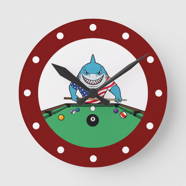 Relógio Redondo Cool Man Cave Pool Shark Wall Clocks (Frente)