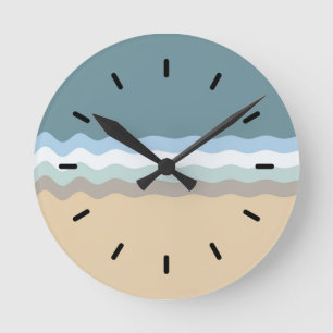 Relógio Redondo Cor da praia - Areia castanha clara bege azul turq