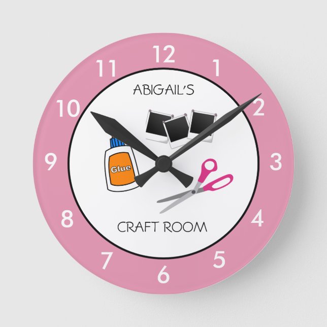 Relógio redondo cor-de-rosa personalizado da sala  (Frente)