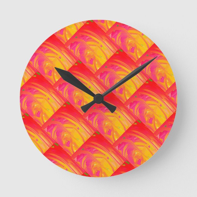 Relógio Redondo Cor-de-rosa salmonal com design de arte laranja (Frente)