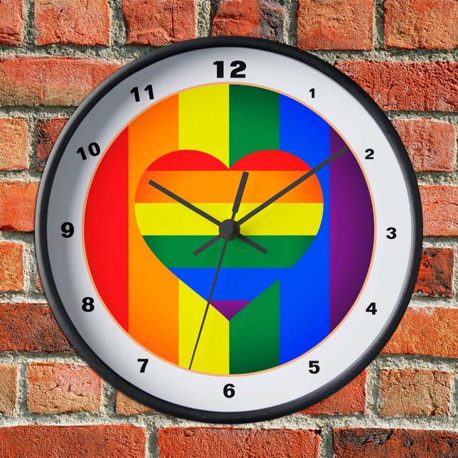 Relógio Redondo Coração Arco-íris e Bandeira Arco-íris Orgulho /co (Criador carregado)