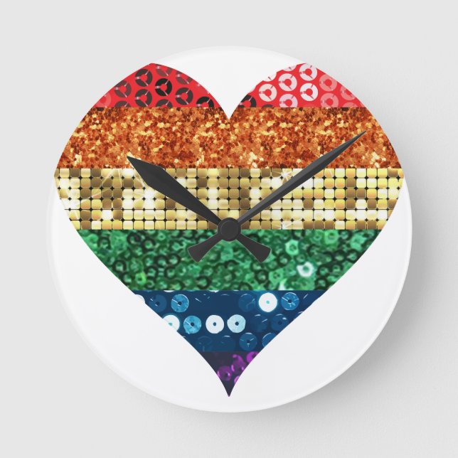 Relógio Redondo coração arco-íris lgbt (Frente)
