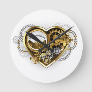 Relógio Redondo Coração Steampunk com Manômetro
