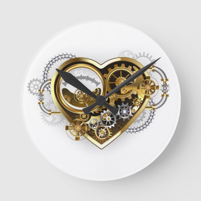 Relógio Redondo Coração Steampunk com Manômetro (Frente)