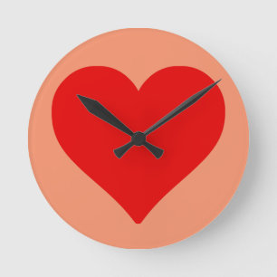 Relógio Redondo Coração Vermelho em Forma de Amor Clássico Simples