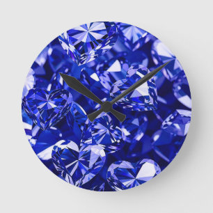 Relógio Redondo Corações Diamantes de Cristal Azul