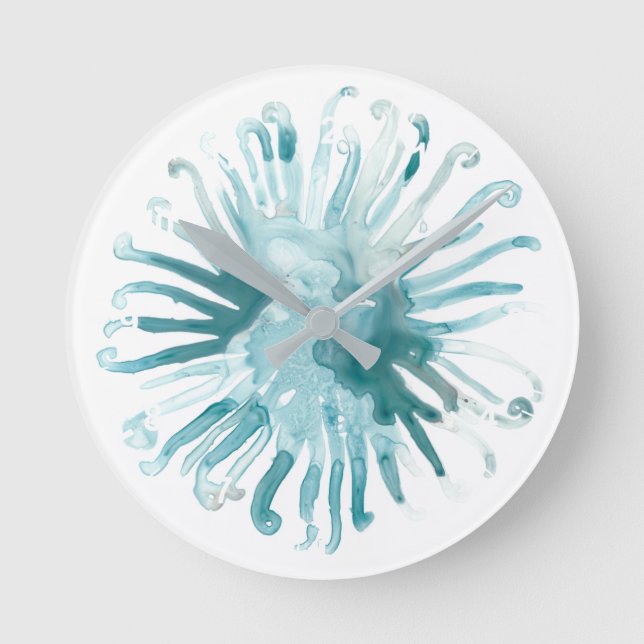 Relógio Redondo Coral de Aquarela - Azul 2 (Frente)