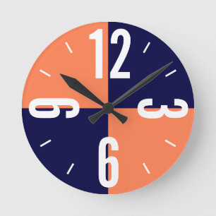 Relógio Redondo Coral moderno e blocos de cor azul grandes números