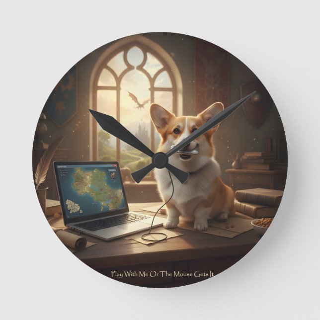 Relógio Redondo Corgi e Rato (Frente)