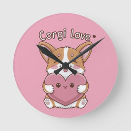 Relógio Redondo Corgi Love Wall Clock