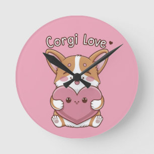 Relógio Redondo Corgi Love Wall Clock