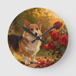 Relógio Redondo Corgi nas Rosas V