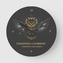 Relógio Redondo Coruja Celestial Guardiã Cósmica