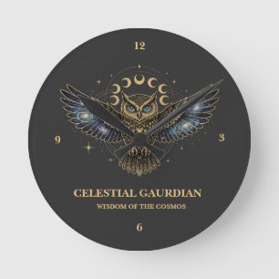 Relógio Redondo Coruja Celestial Guardiã Cósmica