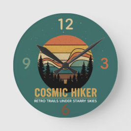 Relógio Redondo Cosmic Hiker Retro 70s Sunset Space Forest Stars