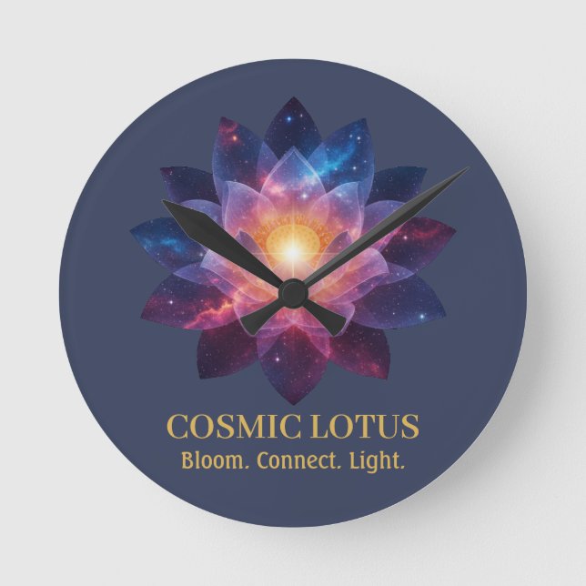 Relógio Redondo Cosmic Lotus Flower | Galaxy Bloom Energy (Frente)