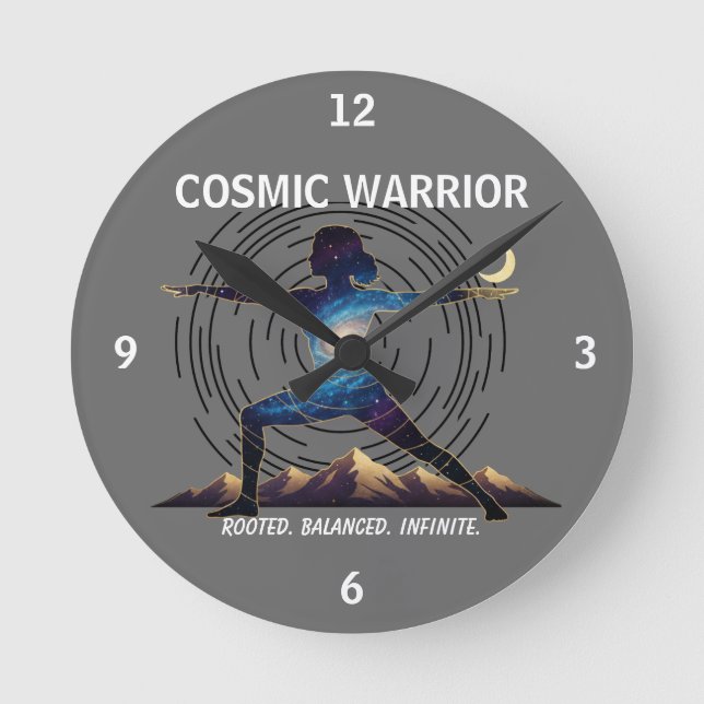 Relógio Redondo Cosmic Yoga Warrior - Galaxy Body Pose (Frente)