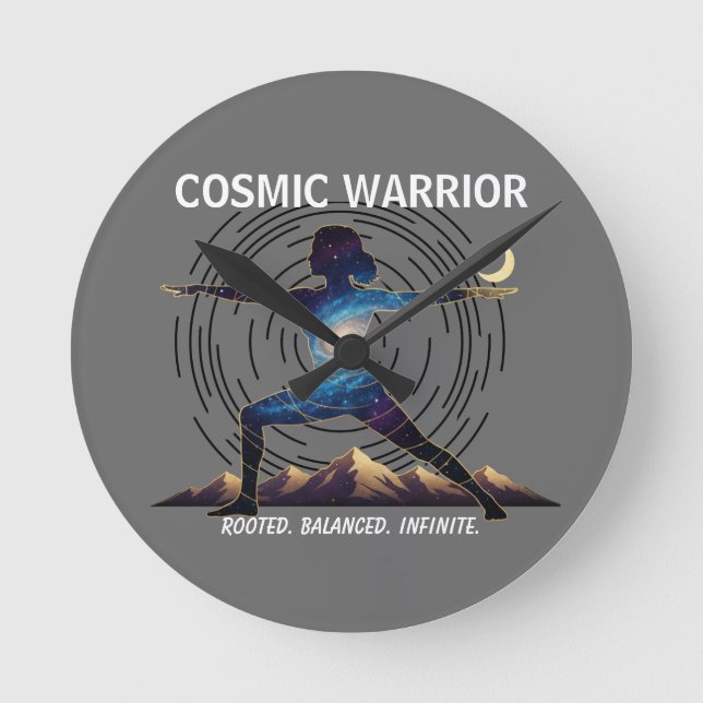 Relógio Redondo Cosmic Yoga Warrior | Galaxy Body Pose (Frente)