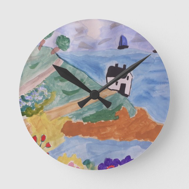 Relógio Redondo Costa e Flores de Verão (Frente)