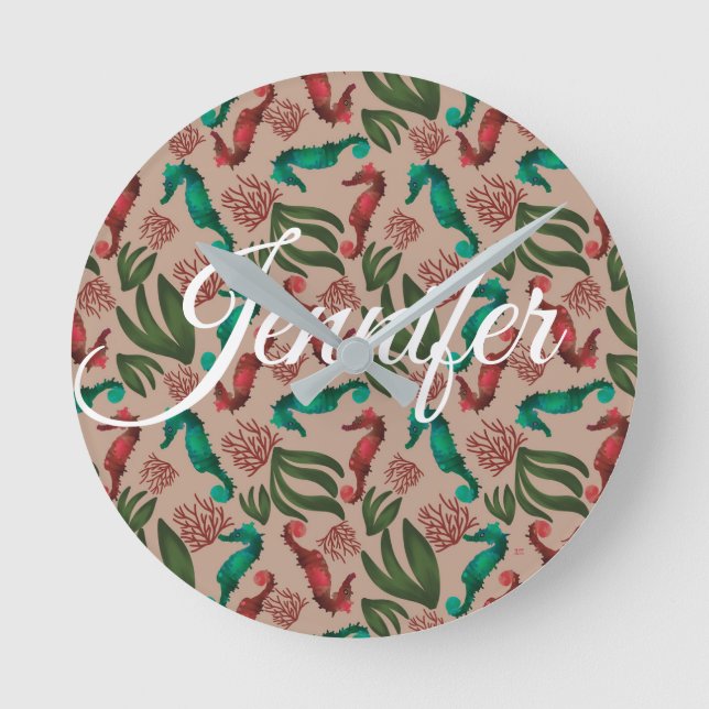 Relógio Redondo Costeiro Cerrado Rosa, Rosa, Personalizado Náutico (Frente)