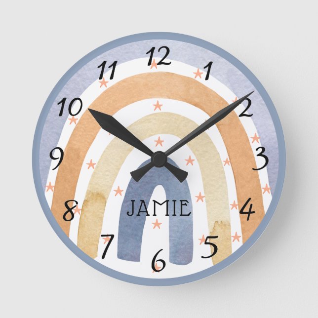 Relógio Redondo Cotovelos e estrelas de aquarela personalizados (Frente)