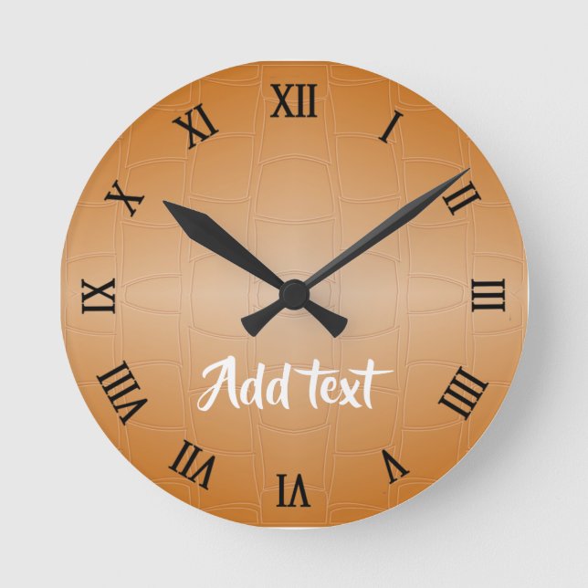 Relógio Redondo Couro castanho monograma texturizado (Frente)