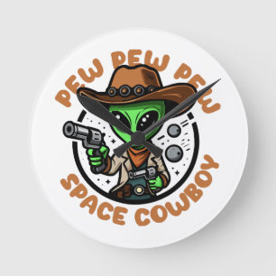 Relógio Redondo Cowboy Espacial Alien Divertido