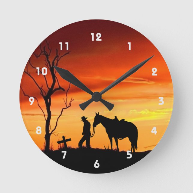 Relógio Redondo Cowboy Prayer Silhout Wall Clock (Frente)
