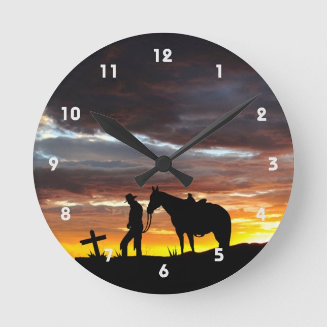 Relógio Redondo Cowboy Prayer Silhout Wall Clock (Frente)