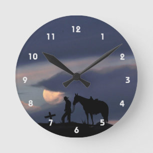 Relógio Redondo Cowboy Prayer Silhout Wall Clock