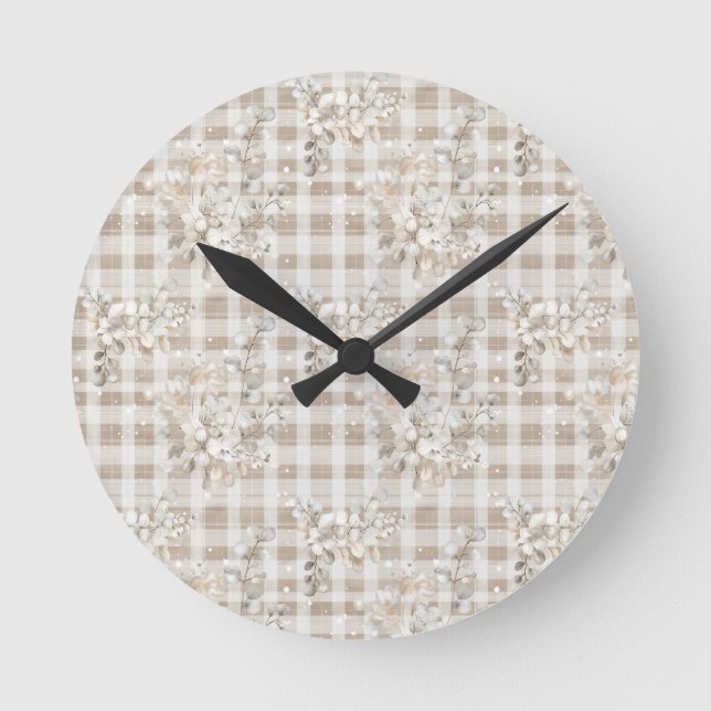 Relógio Redondo Cozy christmas earth tones floral  (Frente)
