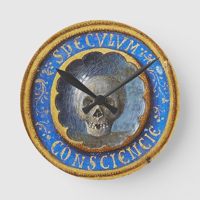 Relógio Redondo Crânio de Manuscrito Medieval Tardio (Frente)