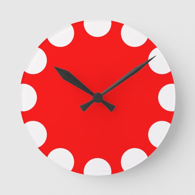 Relógio Redondo Crescente Cor - Branco com Vermelho (Frente)