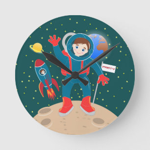 Relógio Redondo Criança astronauta na festa de aniversário da lu