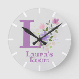 Relógio Redondo Crianças Bloqueio de Quarto com Nome e Inicial