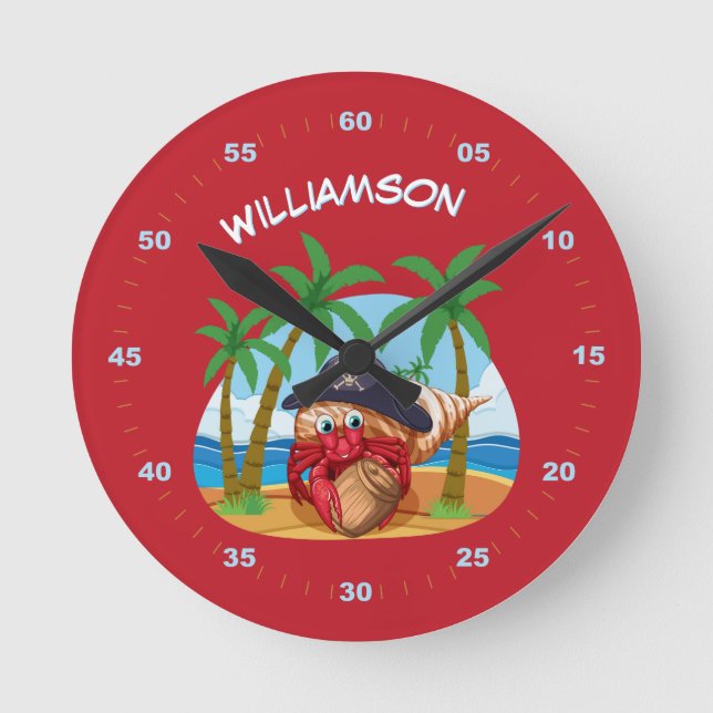 Relógio Redondo Crianças de diversão personalizadas do Hermit Crab (Frente)