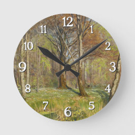 Relógio Redondo Crianças na floresta primavera H.A. Brendekilde
