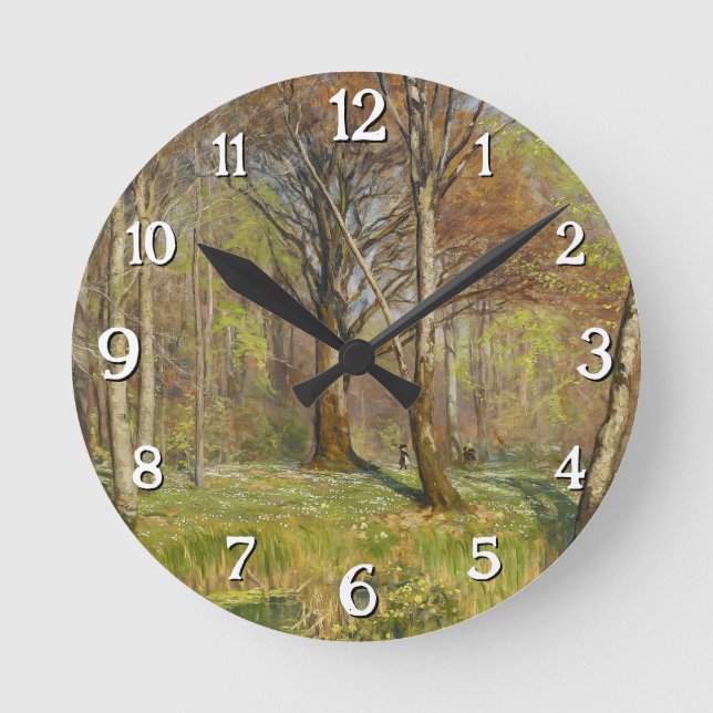 Relógio Redondo Crianças na floresta primavera H.A. Brendekilde (Frente)