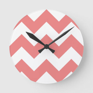 Relógio Redondo Crie Seu Próprio Padrão Zigzag Coral Claro