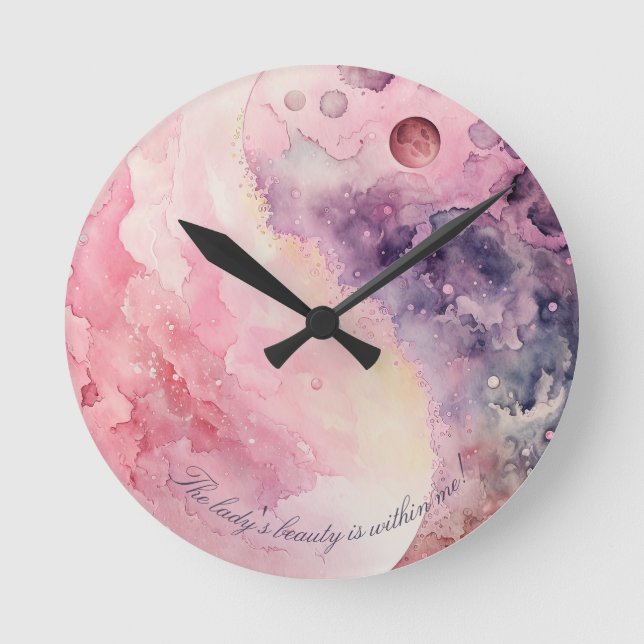 Relógio Redondo Crie Sua Própria Magia de Amor Lunar Rosa Lua (Frente)
