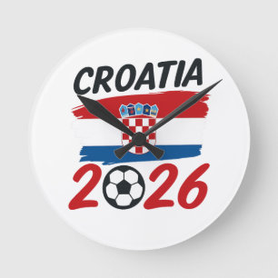 Relógio Redondo Croácia 2026 Design de Bandeira de Cores para Fã d