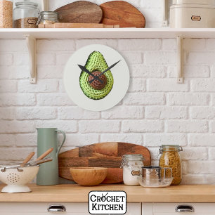Relógio Redondo Crochet Avocado Monograma de Cottagecore Verde