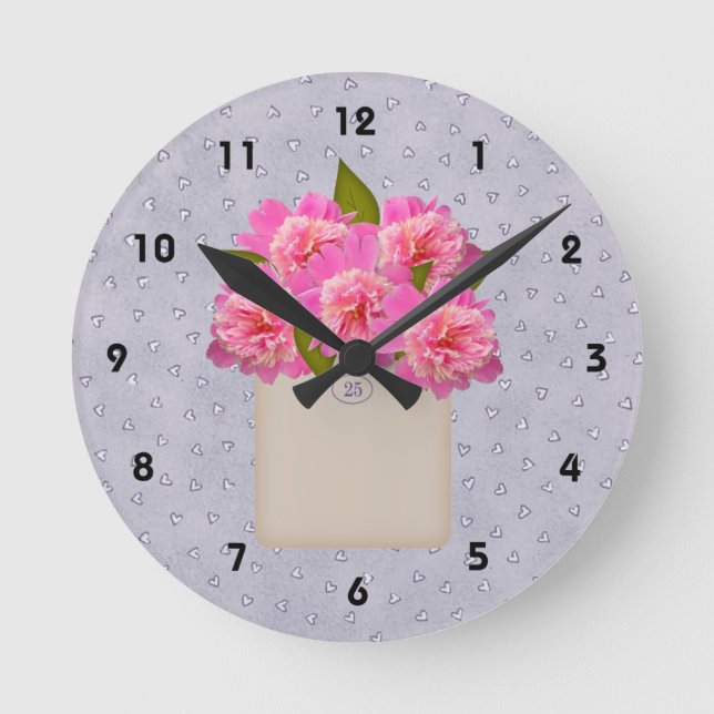 Relógio Redondo Crock Of Peonies Wall Clock (Frente)